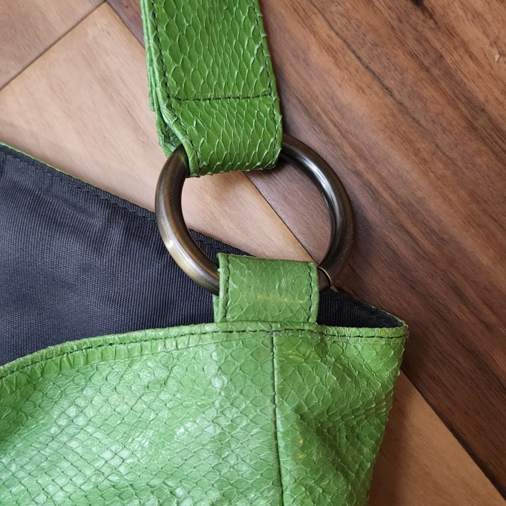 Beirn Snakeskin Tote Bag Purse Green Excellent Condition Hardware Retail $450